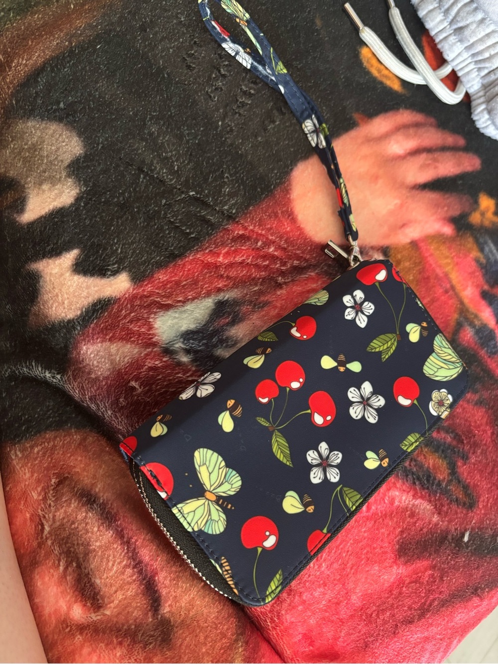 Amazon Navy Cherry Floral Wristlet